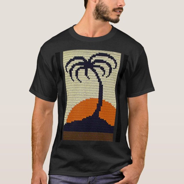 T-shirt Tropical Palm Tree Sunrise Artisan Crochet Imprime (Devant)