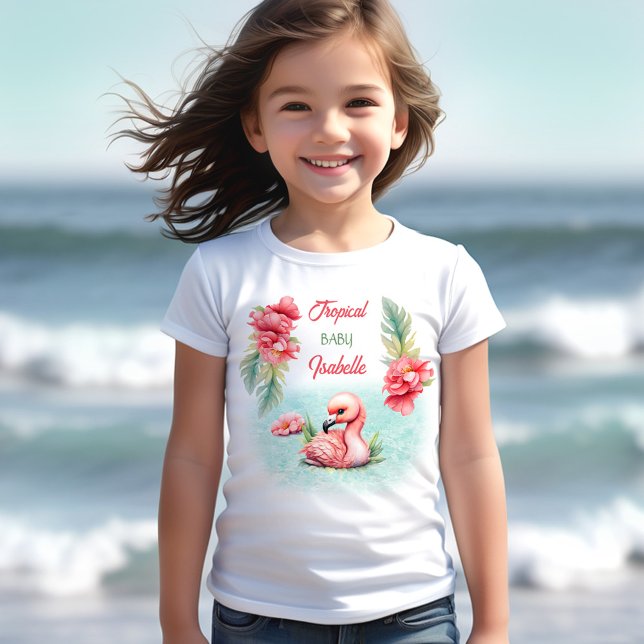 T-Shirt Tropical Pastel Summer Pink Flamant rose Nom de la (Tropical Pastel Summer Pink Flamingo Girl Name T-Shirt)