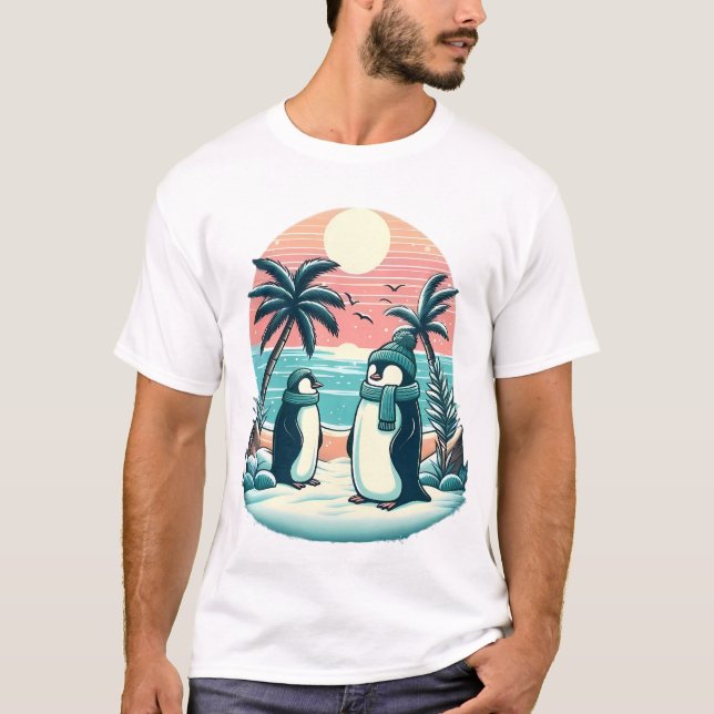 T-shirt Tropical Penguins – Winter Vacation Vibes (Devant)