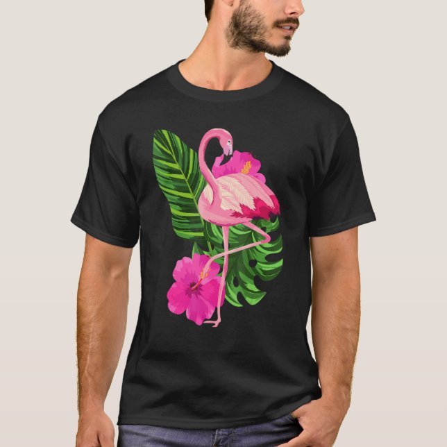 T-shirt Tropical Pink Flamingo Flamingos Pink Bird (Devant)