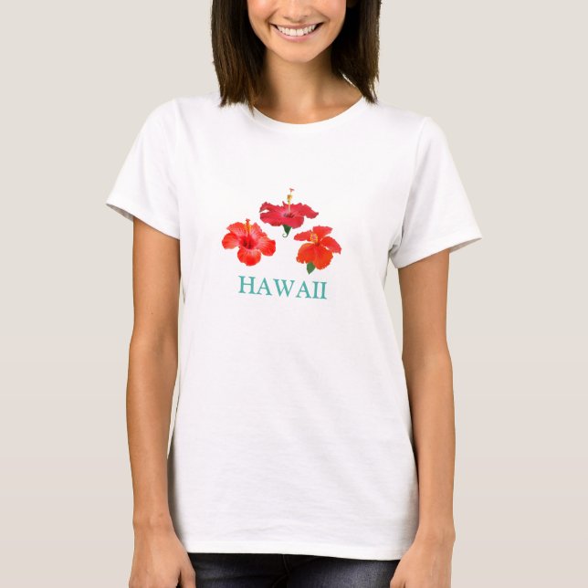 T-Shirt Tropical Rouge Hibiscus Fleurs (Devant)