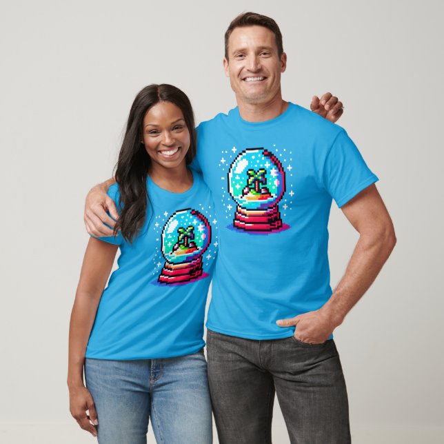 T-shirt Tropical Snow Globe Pixel Art Beach Hiver (Unisexe)