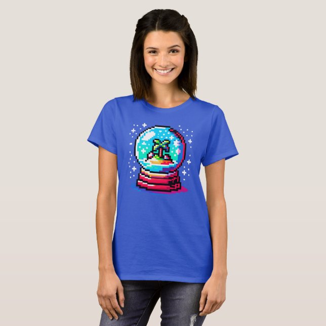 T-shirt Tropical Snow Globe Pixel Art Beach Hiver (Devant entier)