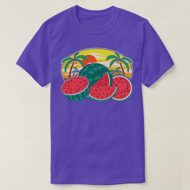T-shirt Tropical Summer Sunset Palm Trees Exotic Fruit Mel (Design devant)