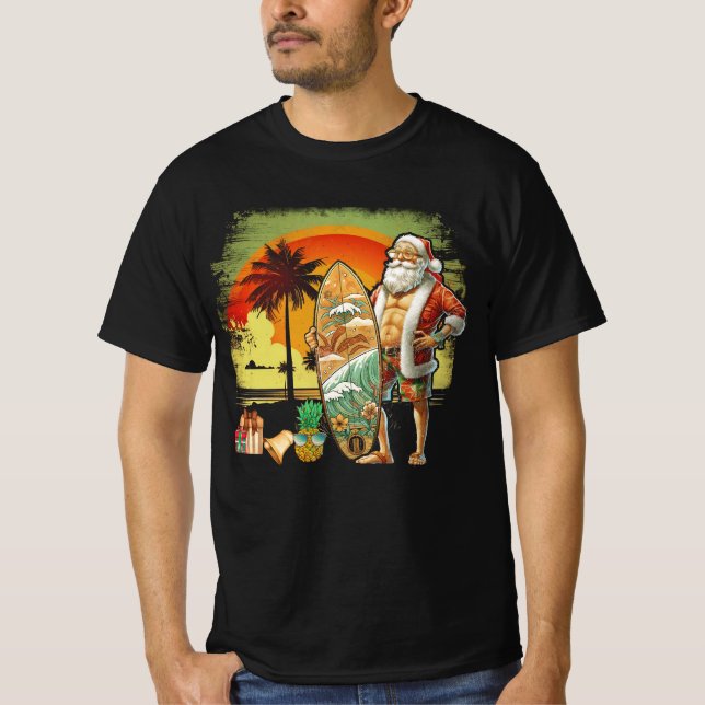 T-shirt Tropical Summer Surfing Santa Claus 6 Pack Christm (Devant)