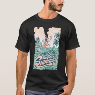 T-shirt Tropical Summer Vibes Skeleton Surfer Surfb