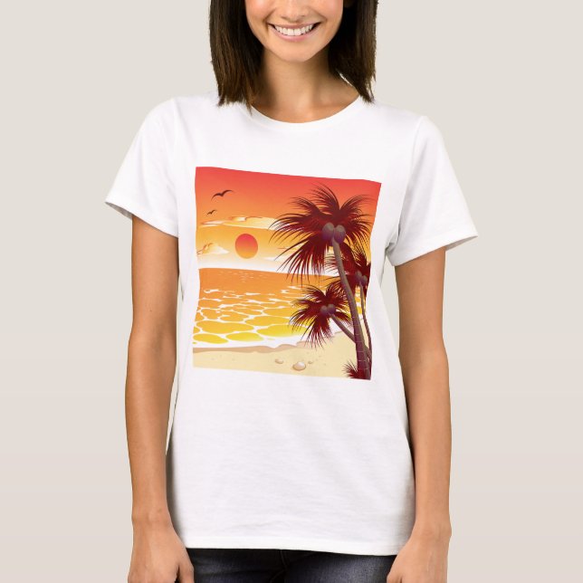 T-shirt Tropical Sunset Beach Palm Tree Island (Devant)