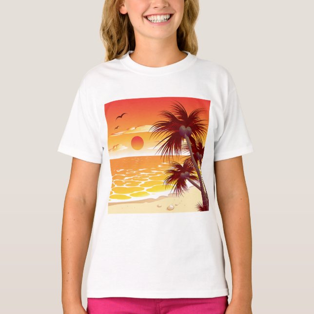 T-shirt Tropical Sunset Beach Palm Tree Island (Devant)