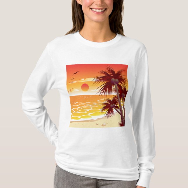 T-shirt Tropical Sunset Beach Palm Tree Island (Devant)