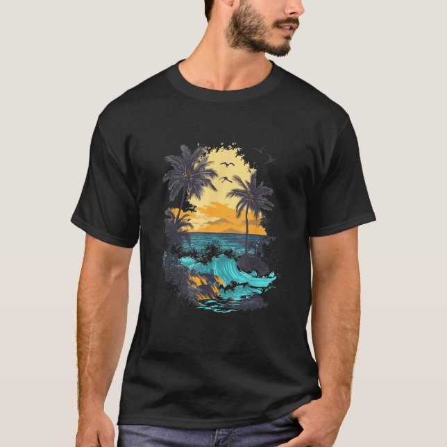 T-shirt Tropical Sunset Beach Vibes Été (Devant)