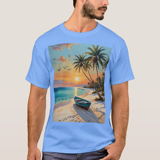 T-shirt Tropical Sunset Boat Beach Vibes Tee (Devant)