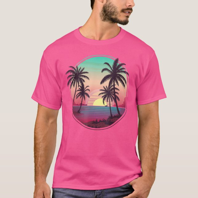 T-shirt Tropical Sunset Mountains Plage Vacances Palm Tree (Devant)