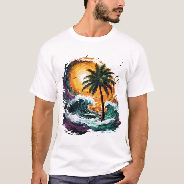 T-shirt Tropical Sunset Wave (Devant)