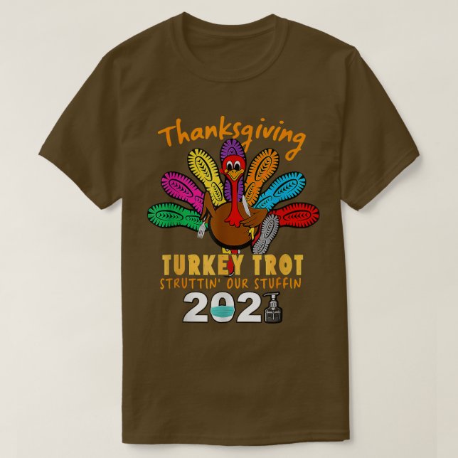 T-shirt Trot drôle de dinde de Thanksgiving en train de se (Design devant)