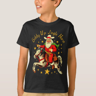 T-shirt Trotter Jingle Cheval Drôle Rétro Père Noël Cowboy