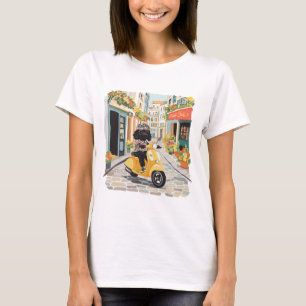 T-shirt Trottinette de style doodle noir dans les rues de