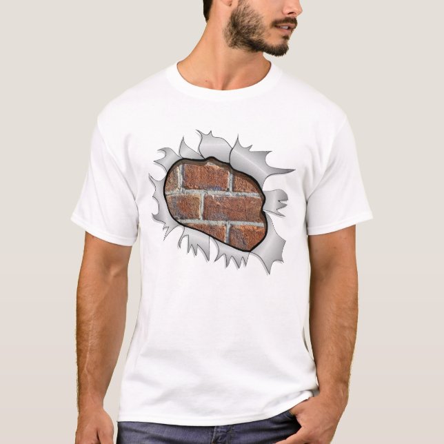 T-shirt Trou en T Chemise Brick Wall - Drôle effet 3D (Devant)