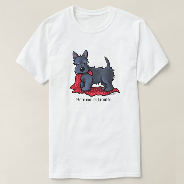 T-shirt Trouble du chiot écossais Terrier (Design devant)
