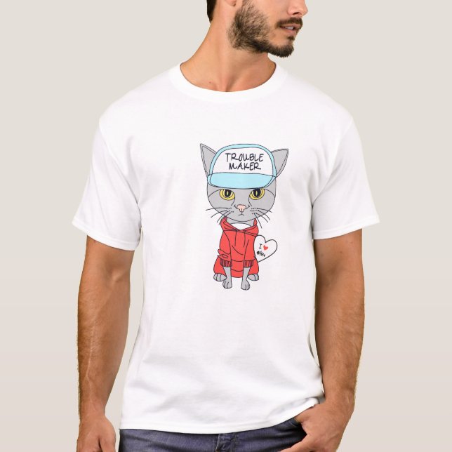 T-shirt trouble maker catlover  (Devant)