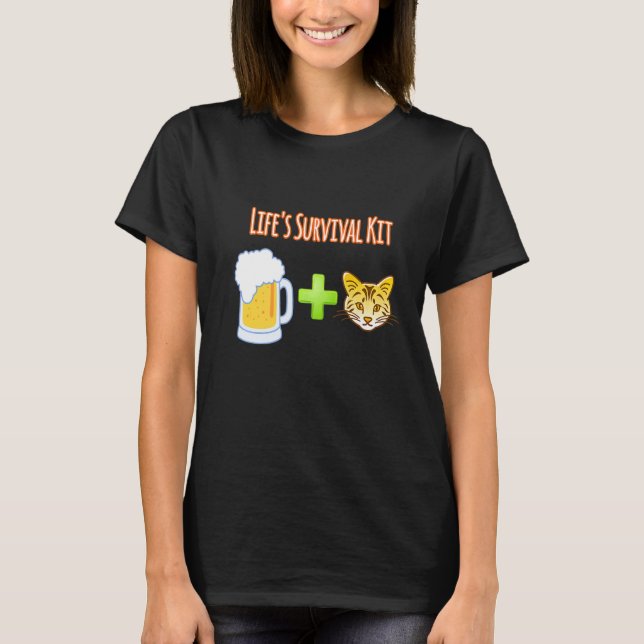 T-shirt Trousse de survie Bière plus Chats (Devant)