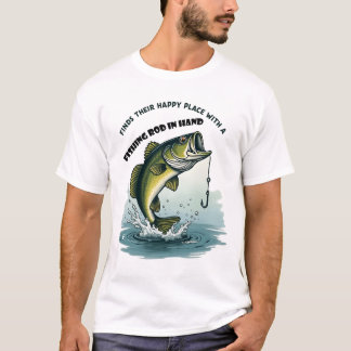 T-shirt Trouve leur endroit heureux avec une canne de pêch