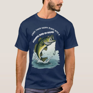 T-shirt Trouve leur endroit heureux avec une canne de pêch