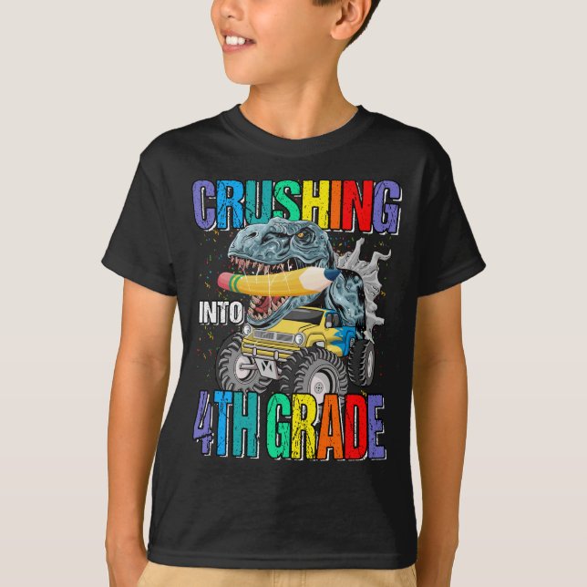 T-shirt Truck de 4e année Dinosaur Garçon (Devant)