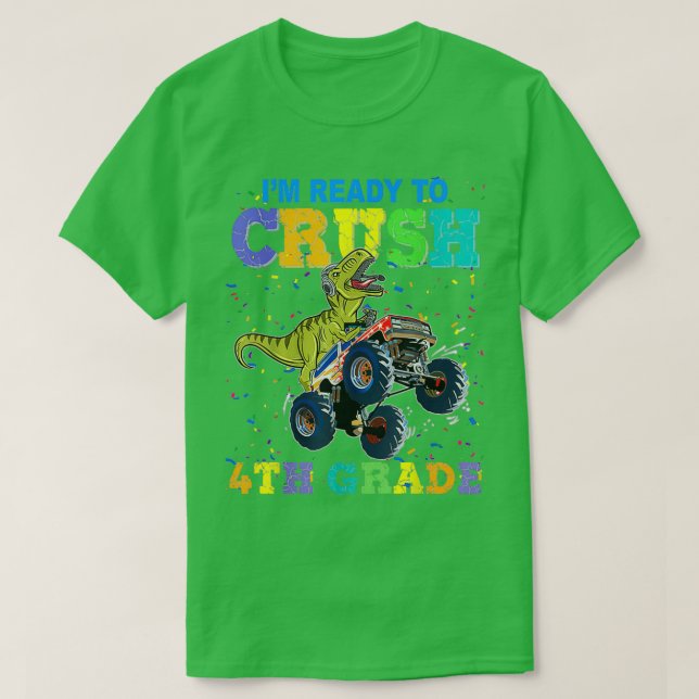 T-shirt Truck Dinosaur Monster de 4e année de broyage Reto (Design devant)