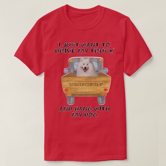 T-shirt Truck Driving Dog Samoyed  (Design devant)