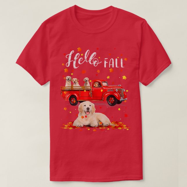 T-shirt Truck Riding Golden Retriever Chiens Automne Cute  (Design devant)