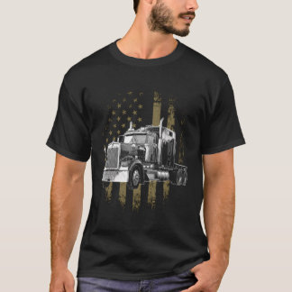 T-shirt Trucker American Flag Big Rig Semi-Trailer Truck D
