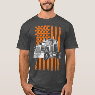 T-shirt Trucker American Flag Semi-Trailer Truck Driver Ha