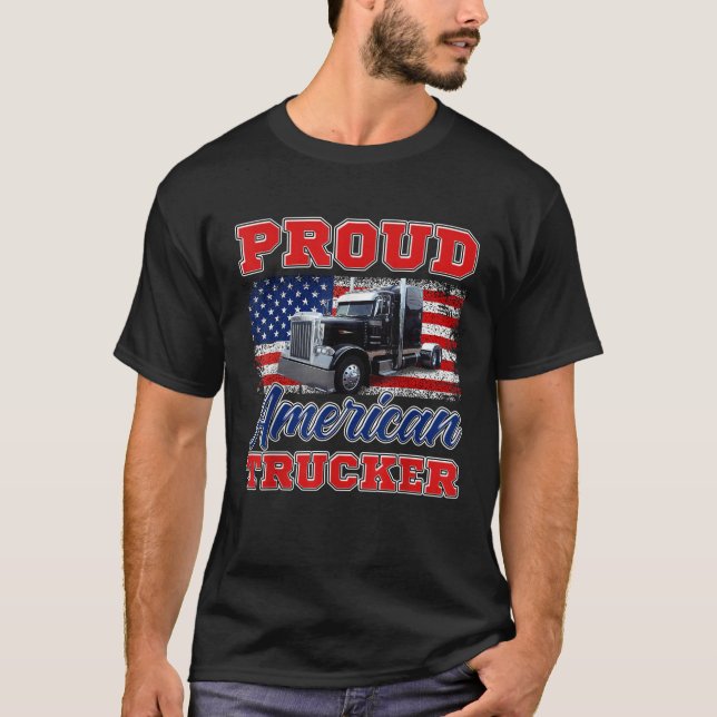 T-shirt Trucker American Flag Truck Move America Big Rigs (Devant)