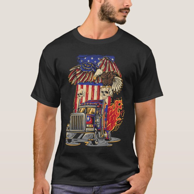 T-shirt Trucker de camion américain Drapeau 4 juillet Eag (Devant)