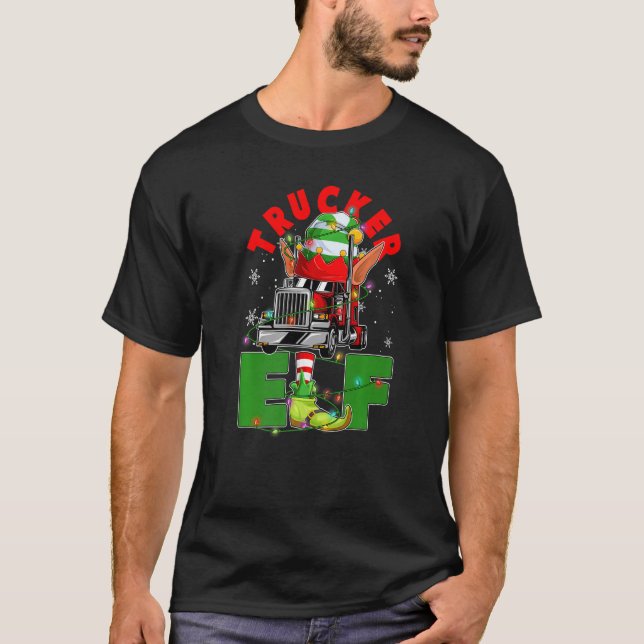 T-shirt Trucker Elf Christmas Tree Light Truck Drivers Xma (Devant)