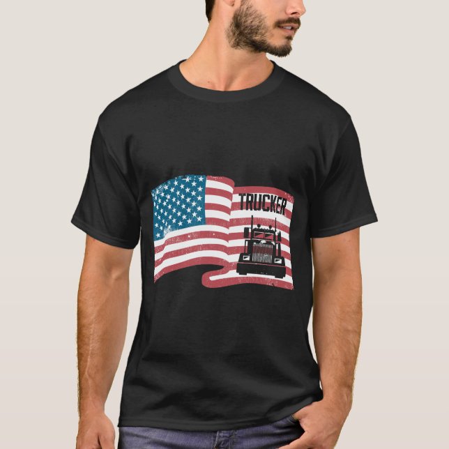 T-shirt Trucker fier Drapeau américain 4 juillet Camion US (Devant)