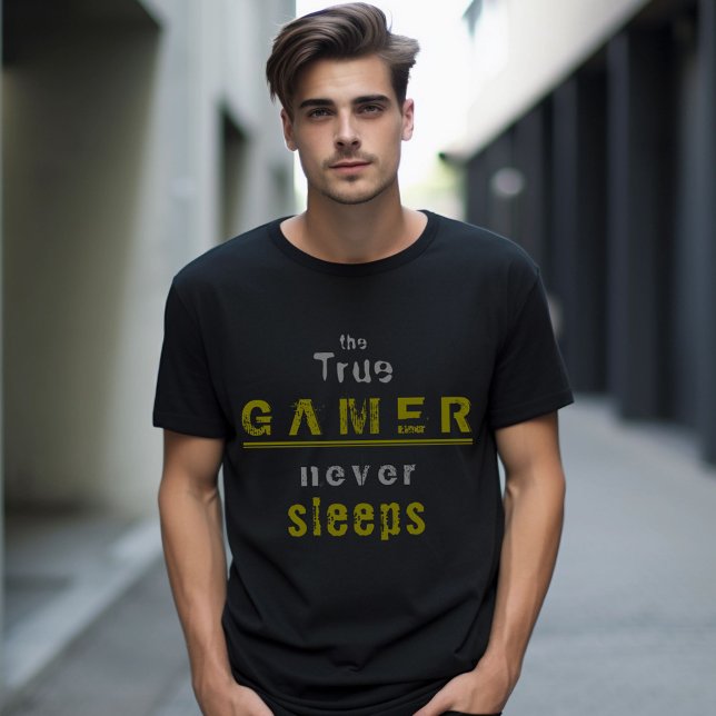 T-shirt True Gamer ne dort jamais Typographie Gamer (Créateur téléchargé)