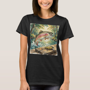T-shirt Truite arc-en-ciel sautant dans un ruisseau de for