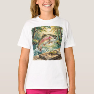 T-shirt Truite arc-en-ciel sautant dans un ruisseau forest