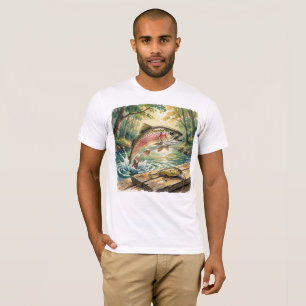 T-shirt Truite arc-en-ciel sautant dans un ruisseau forest