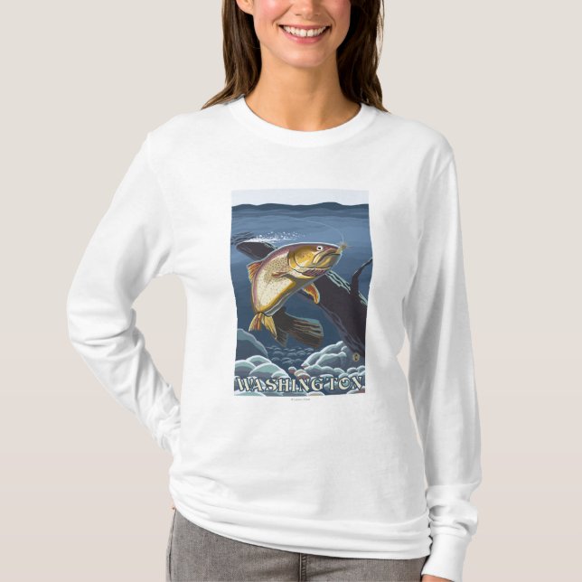 T-shirt Truite pêchant la section transversale - (Devant)