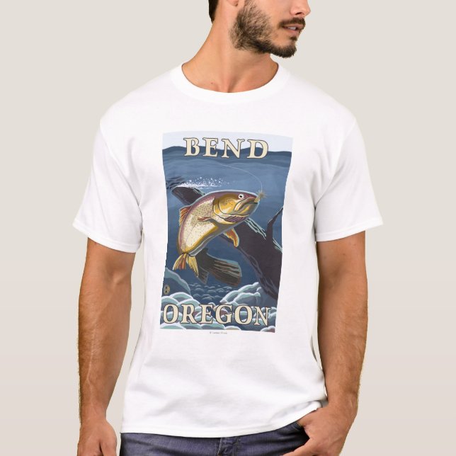 T-shirt Truite pêchant la section transversale - courbure, (Devant)