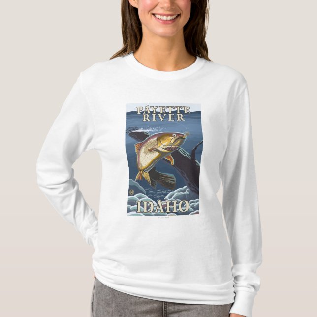 T-shirt Truite pêchant la section transversale - rivière (Devant)