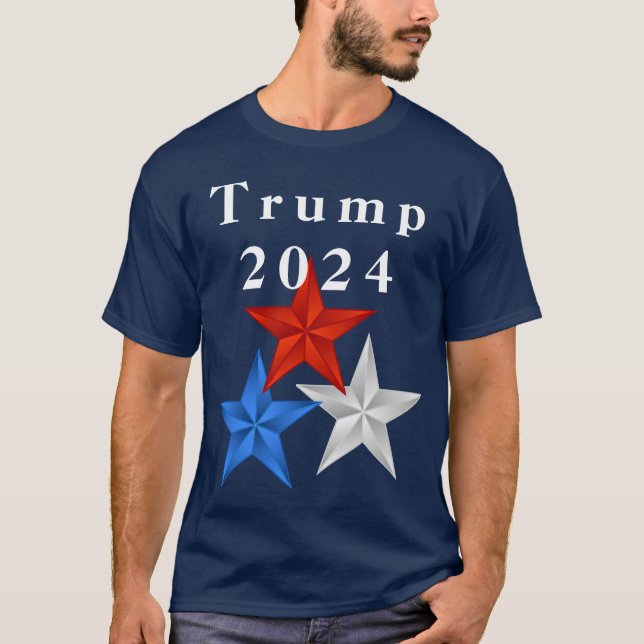 T-shirt Trump 2024 Étoile Rouge, Blanche Et Bleue (Devant)