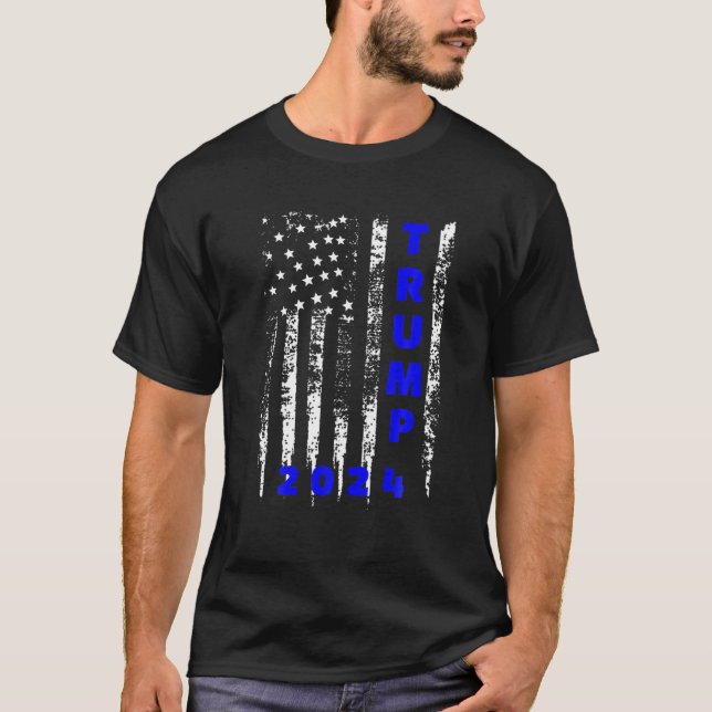 T-shirt Trump 2024 Police Line Blue Law Enforcement Amériq (Devant)