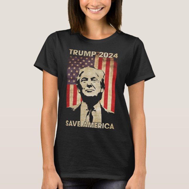 T-shirt Trump 2024 Sauvez l'Amérique Amérique - Drapeau Él (Devant)