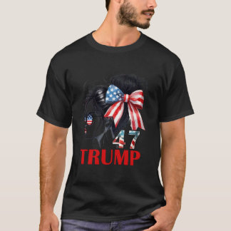 T-shirt Trump 47 Lunettes de soleil Messy Bun USA Drapeau 