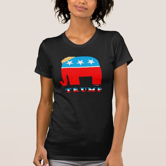 T-shirt Trump Cheveux sur rouge blanc et bleu GOP Elephant (Devant)