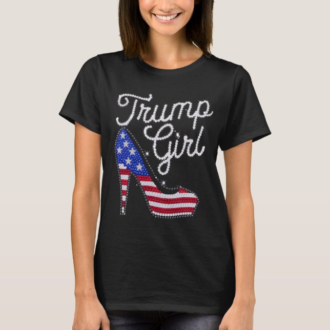 T-shirt Trump Girl High Heel Drapeau américain Bling Patri (Devant)