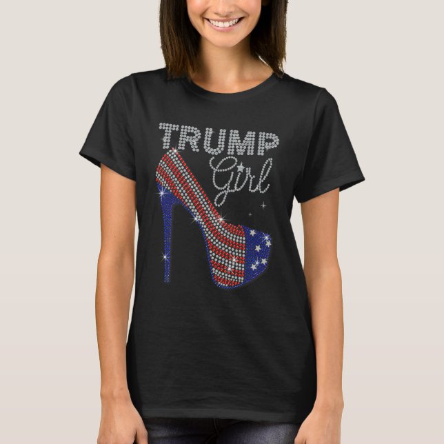 T-shirt Trump Girl High Heel Faux Rhinestone Us Flag Vote (Devant)